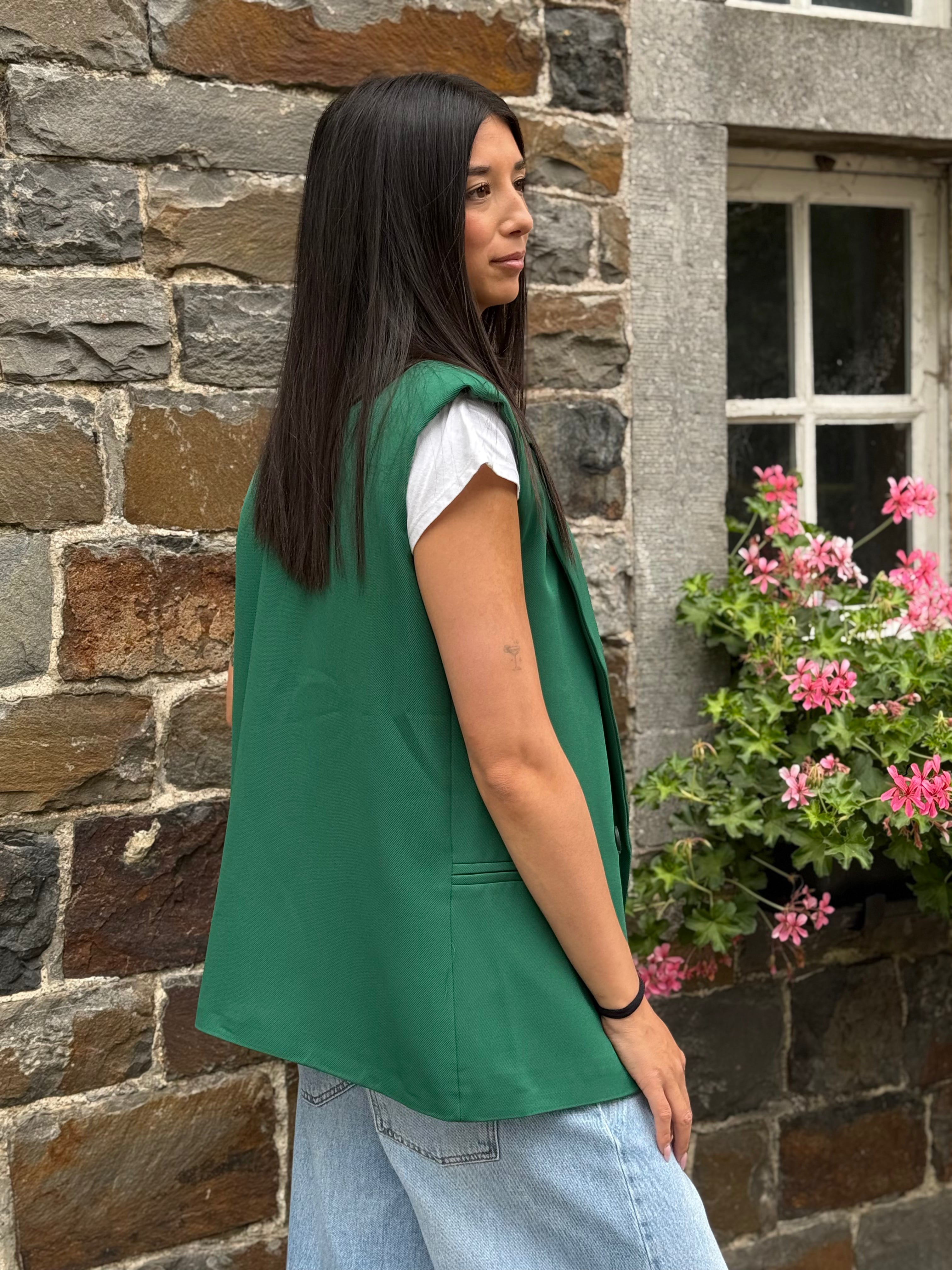 Blazer vert sans manche L