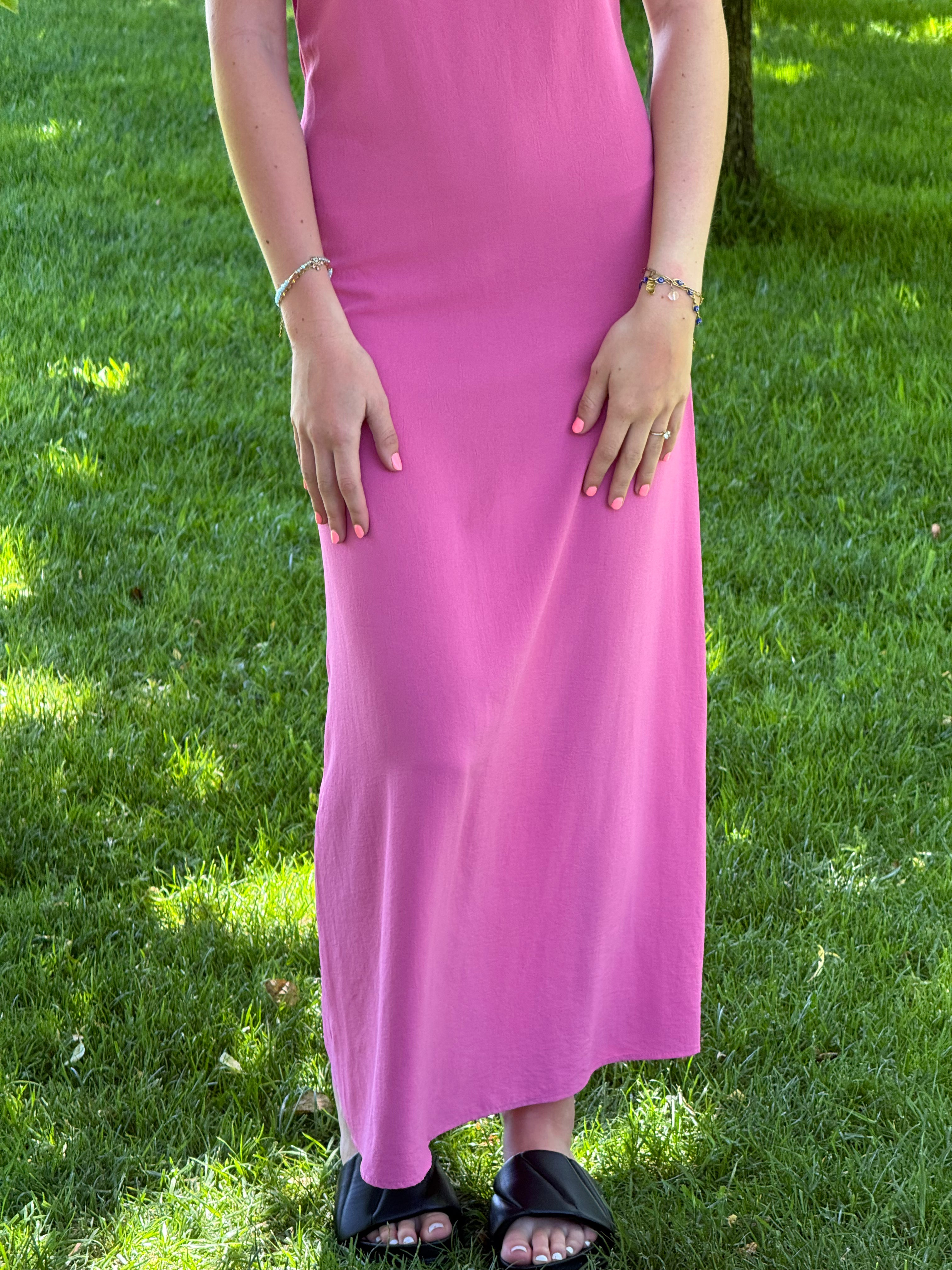 Longue robe rose Stradivarius T.XS